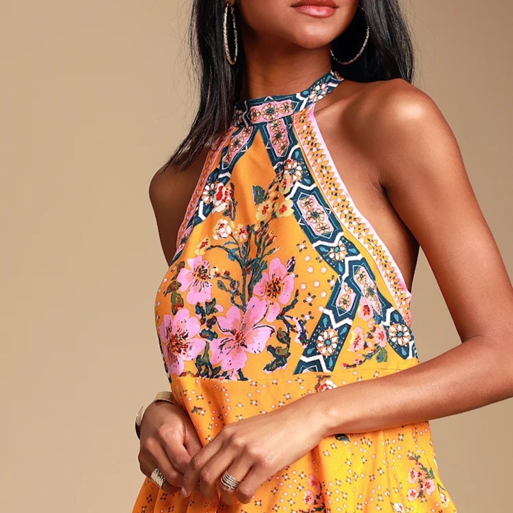 Free People New Wave Floral Halter Tank with Open Back and qd - Picture 2 of 12